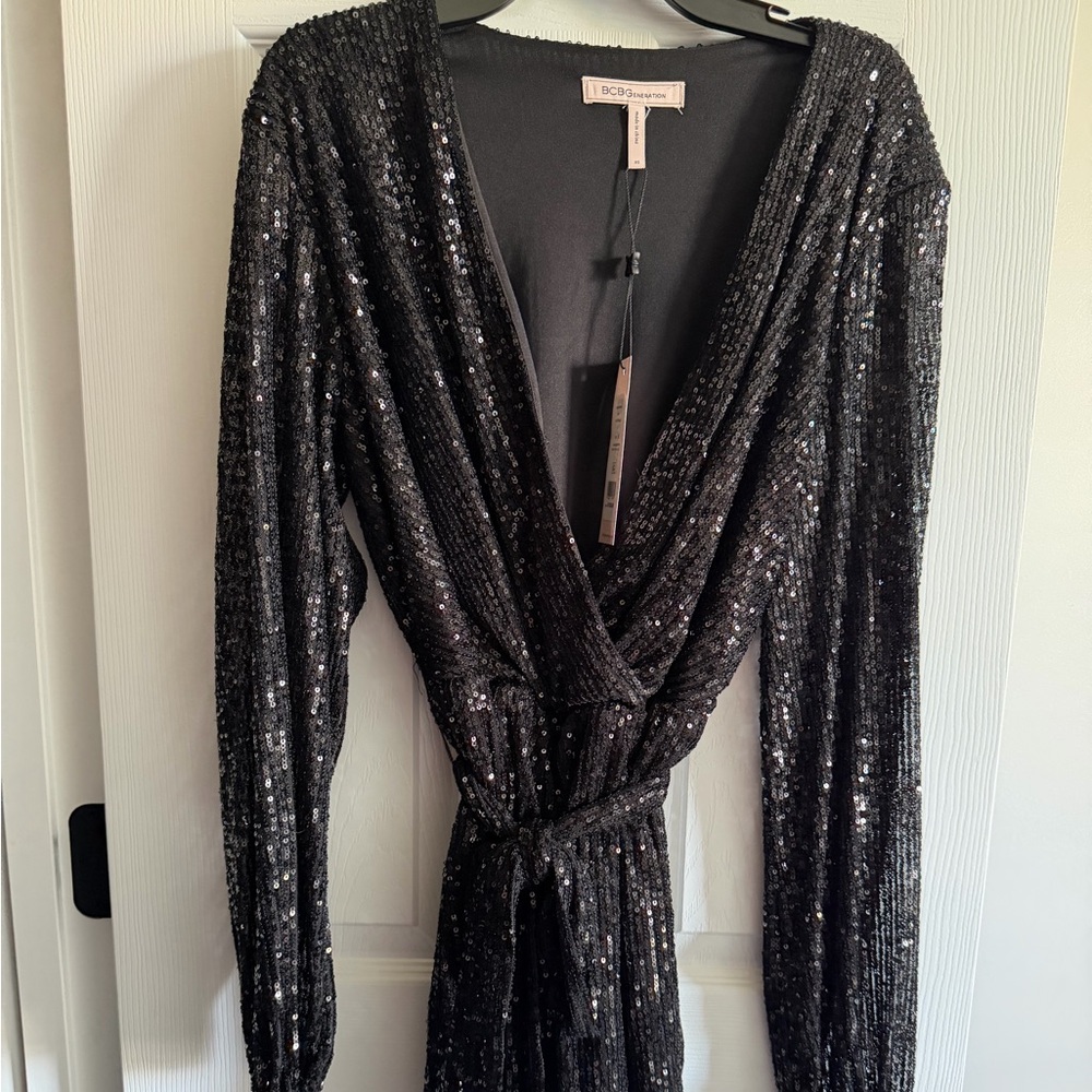 BCBGeneration Black sequin romper xs